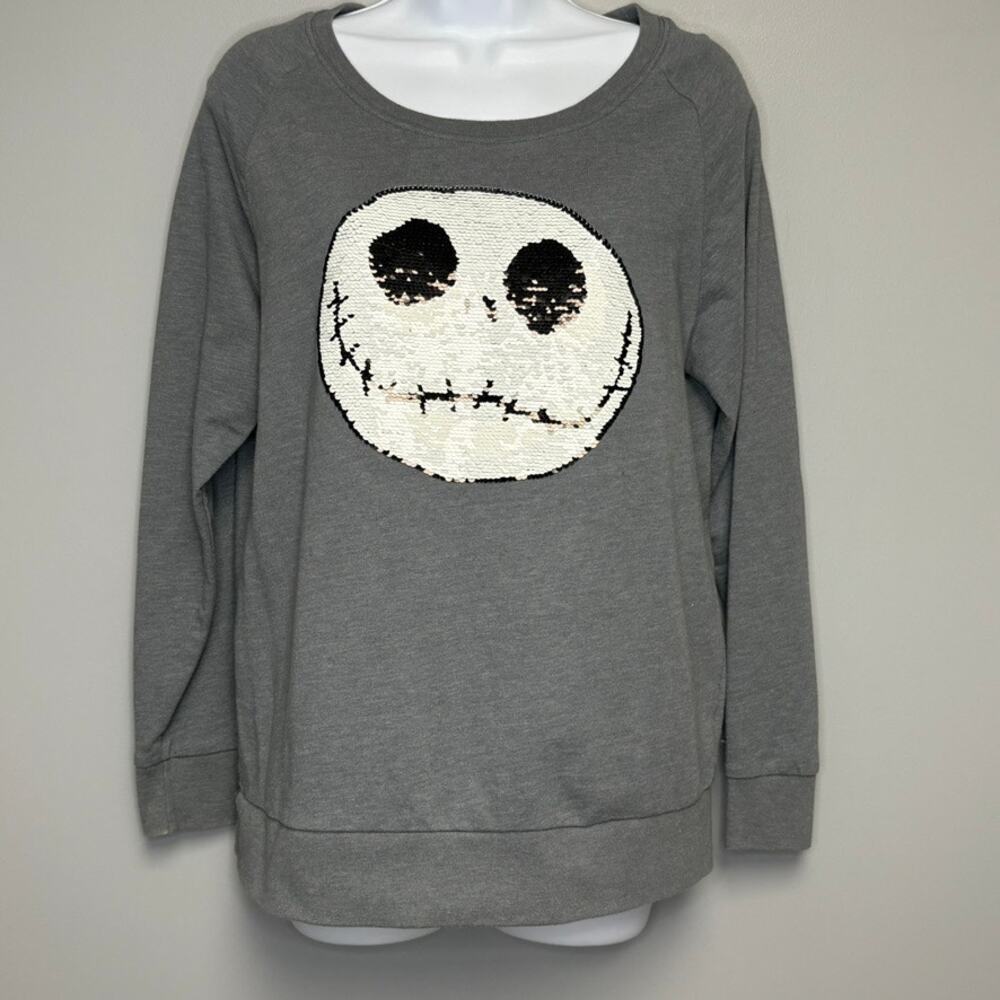 Nightmare Before Christmas Reversible Sequin Jack‎ Skellington Sweatshirt Sz L